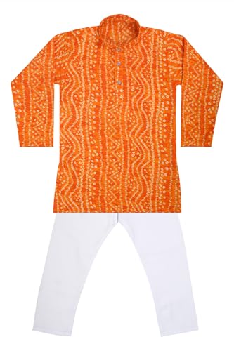 Image of TinySteps Traditional Bandhani Print Kids Festive Ethnic Wear Boys Cotton Kurta Pajama Set