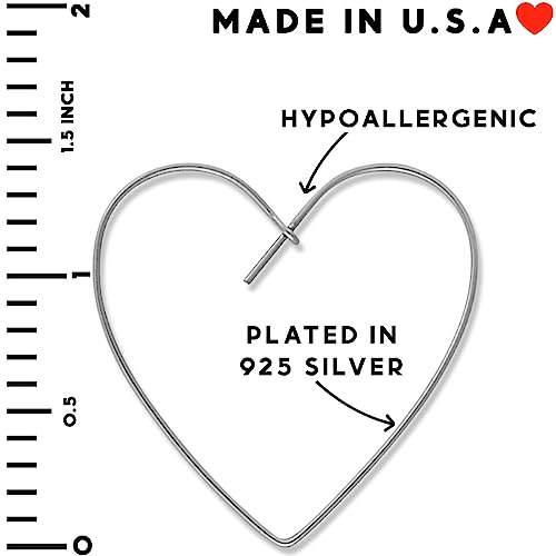 Humble Chic Heart Hoop Earrings For Women - Hypoallergenic Lightweight Open Wire Threader Drop Dangles, 925 White - 1.4 Inch #TOP3