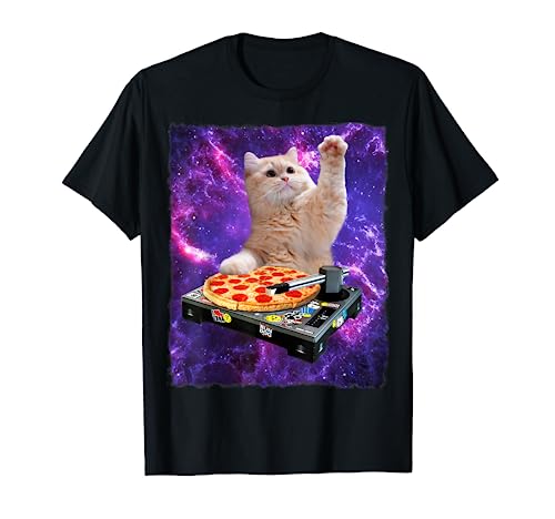 DJ Cat Shirt Cat DJ Pizza EDM Music Cute White Kitty Tee T-Shirt