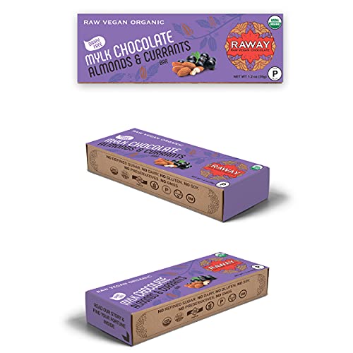 Raway | Pure Dark Gourmet Chocolate | Vegan, Keto, Raw, Organic, Dairy-Free, Sugar-Free, Gluten-Free, Soy-Free, Paleo, Low Carb, Non-Gmo, Kosher Parve (Chocolate/Almond & Currants, Pack Of 12) #TOP1