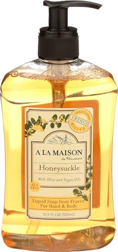 A LA MAISON Honeysuckle French Liquid Hand Soap - Natural Hand Wash Made with Essential Oils - Biodegradable, Plant-Based, Vegan, Cruelty-Free, Alcohol & Paraben Free (16.9 oz, 1 Pack)
