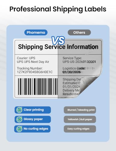 Image of Phomemo 4 inchx3 inch Thermal Shipping Labels, White, 500 Sheets Per Roll
