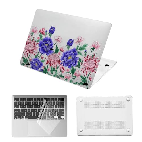 Funda MacBook Pro 14 de flores con diseño de peonías y carcasa rígida para modelos A2442 A2918 M2