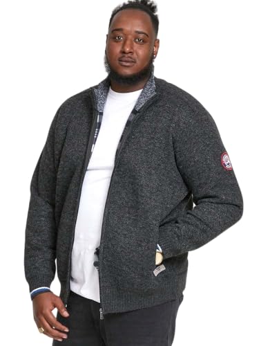 D555 Duke Men’s Plain Knit Sweatshirt Full Zip Check Lining Jumper Jacket Big Tall Plus Size XXL-8XL (UK, Alpha, 6XL, Plus, Regular, Black)