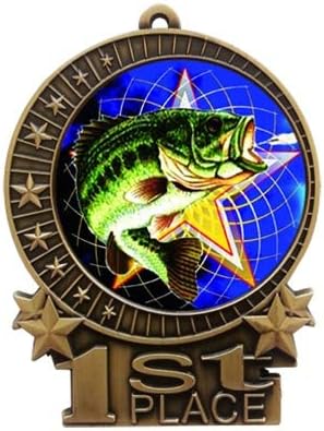 Express Medals 1 to 50 Packs - 3" Fishing 1st Place Gold Medal with Neck Ribbon Award XMD