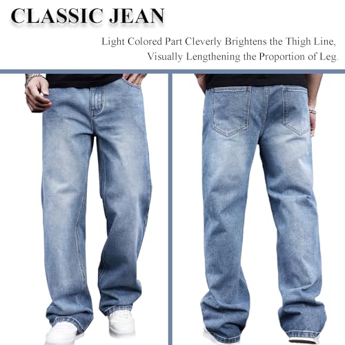 Men's Classic Jeans Relaxed Fit Jeans - Straight Leg Stretch Denim Pants with Comfort Flex Waist2