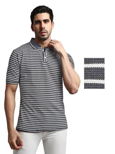 Image of GRECIILOOKS Men Cotton Striped Regular Fit Polo Plain Casual for Stylish Half Sleeve T Shirt