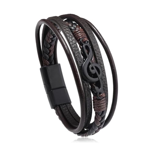 ACOLY Lederarmband, Personalisierte Schwarze Musiknote, Mehrlagig Geflochten, Musiksymbol, Einfaches Mehrlagiges Lederarmband