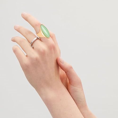 Vista 5 de HAIXIAN Anillo de piedras preciosas exageradas, chapado en oro de 14 quilates, anillo grueso con forma de ojo, anillo de cóctel, fiesta, regalo