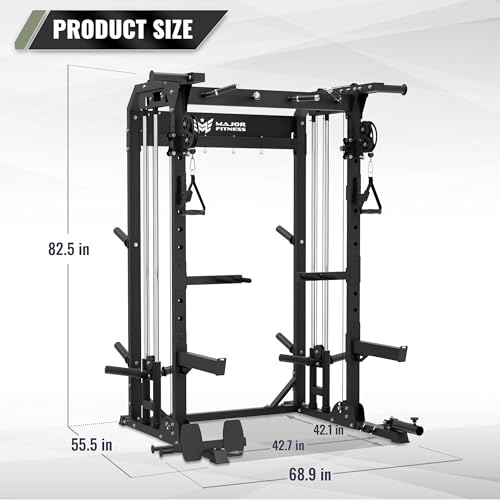 Image of MAJOR FITNESS F22 Power Rack, 1600lbs All-in-One Squat Rack with Dual Pulley System, Heavy-Duty Steel Frame, Attachments & Storage for Home Gym Strength Training