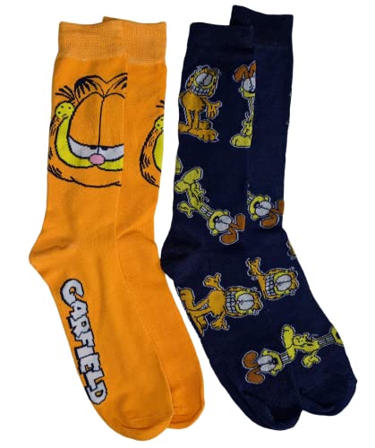 Nickelodeon Garfield Cat & Odie Dog Mens Crew Socks Orange & Blue