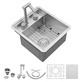 Lofeyo 15x17 in RV Undermount Sink with Foldable Faucet, 16 Gauge Heavy Duty Stainless Steel Deep Bar Sink for Van Conversion, Truck Camper & Tiny Home