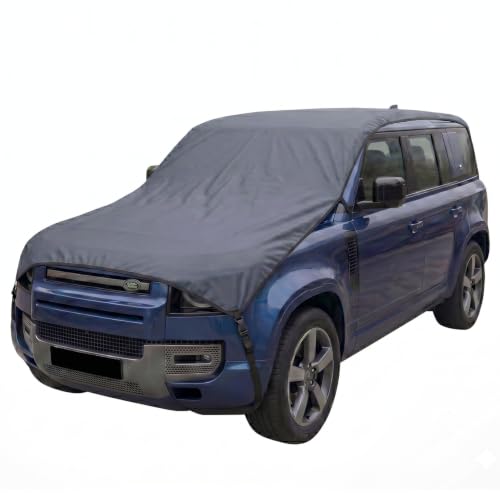 Image of Pivalo Half Car Body Cover for SUV Cars (All Models & Years) | 100% Waterproof Outdoor UV & Heat All Weather Protection | Triple Stitched 3 Layer with Adjustable Straps Cover (Grey)