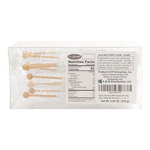 Extra Large Rock Candy Sticks: 12 Original Lollipop - White Rock Candy Sticks - Individually Wrapped - Espeez Rock Candy Sticks for Candy Buffet, Birthdays, Weddings, Receptions and Baby Shower