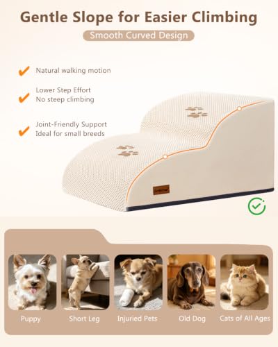 Image of Aodisman Dog Stairs for Small Dogs, Extended 2-Step Pet Ramp for Couch