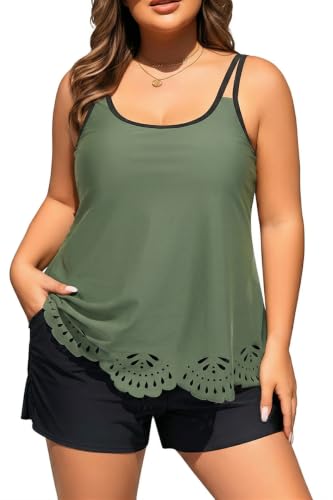 Image of Tempt Me Plus Size Tankini Swimsuits - Women Two Piece Tankini Top with Shorts Flowy Swimsuit 2025 Bathing Suits