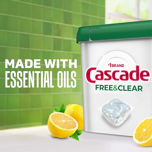 Image of Cascade Free & Clear Dishwasher Pods, Dishwasher Detergent, Dish Detergent Soap, Lemon Essence, 19 Count (Pack of 4)