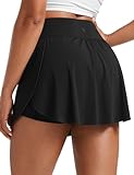 CRZ YOGA High Waisted Side Slit Tennis Skirts for Women - Mini Lined A Line Running Athletic Skort with Inner Pockets Black Medium