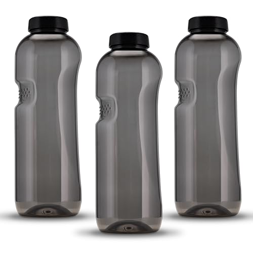 Kavodrink 3 x Tritan Trinkflasche 1,0L Wasserflasche schwarz Sportflasche BPA frei Flasche 1000ml