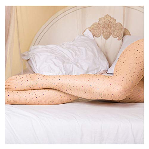 Image of Ulalaza Sparkle Hollow Out Letter Nude Colorful Rhinestone Hot Drilling Fishnet Pantyhose Tights for women Luminous