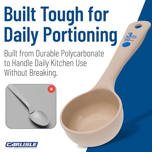 Image of Carlisle FoodService Products 3 Oz Solid Portion Control Spoon - Short Handle Measuring Spoon - Beige Polymer Foodservice Spoon for Commercial Kitchens, (Pack of 12)