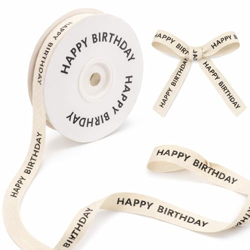 Happy Birthday Cotton Ribbon Natural Handmade Fringe Ribbons for Gift Wrapping Crafts Flower Bouquets Wedding Decorations Balloon Ribbon Personalized Cotton Twill Tape Webbing Strap 10 Yard/1.5cm