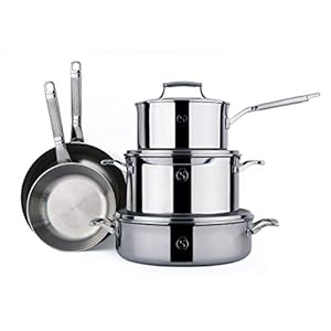 8-piece Tri-ply Stainless Steel Cookware Set, 5 Essential Pots and Pans, 3 Interchangeable Lids, Induction-ready, Dishwasher Safe, Voyage Series