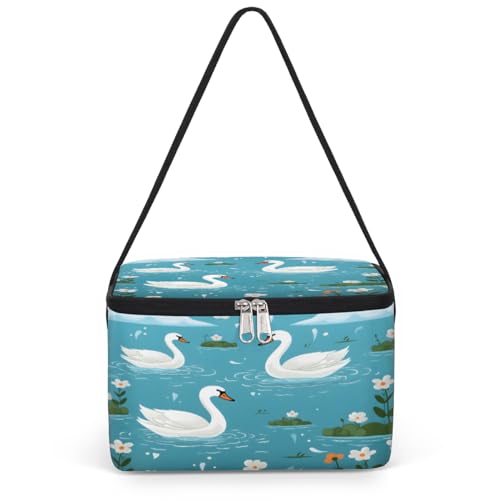 GzLeyigou Swans Lunch Bags for Women Men 9 Cans, Hot & Cold Food Delivery Bag Insulated Grocery Bag Insulated Lunch Box White Swan Swimming Cooler Bag for Office Work Picnic Beach