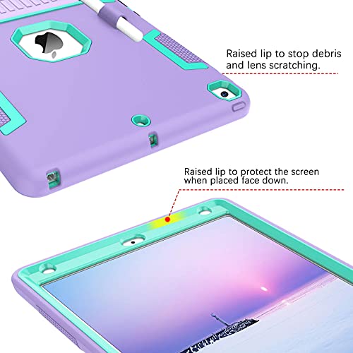Bentoben Ipad 9Th Generation Case, Ipad 8Th Generation Case, Ipad 7Th Gen Case, Ipad 10.2 2021/2020/2019 Case, 3 In 1 Heavy Duty Rugged Shockproof Protective Cover With Stand Pen Holder, Purple/Green #TOP6