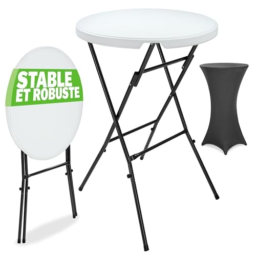 Casaria® Table Haute Pliable avec Housse Anthracite réutilisable Infroissable Mange Debout 110 cm Bar bistrot Jardin Cocktail