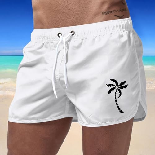Mens Swimming Trunks 5 Inch No Liner Coconut Tree Print Quick Dry Board Shorts Drawstring Summer Swimsuits3
