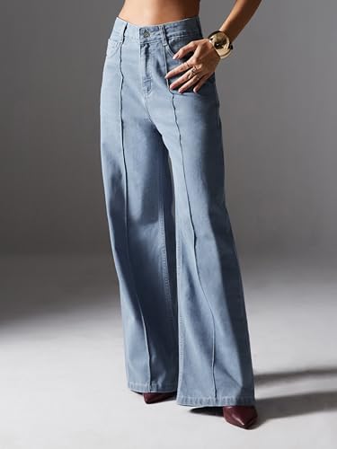 Image of Miss Chase Women's Wide-Leg High-Rise Regular-Length Stretchable Shaping Denim Jeans