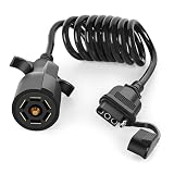 Nilight 7 Way to 4 Way Coiled Trailer Extension Wiring Harness 5FT Heavy Duty 7 Pin Round to 4 Pin Flat Jacketed Cable Connector Adapter Stretchable for RV Truck Factory Tow Package