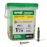 SPAX #8 x 1-1/4' PowerDrive Interior Flat Head Construction Wood Screws (420 pcs) T25 T-Star Yellow Zinc Framing Fast-Start Sharp Point Clean Flush Finish Bit Included