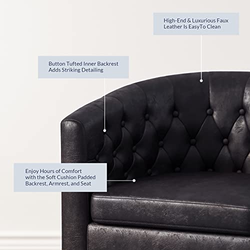 Image of BELLEZE Brown Accent Chairs for Living Room, Set of 2 Elegant Arm Chairs, Upholstered Tufted Barrel Chairs Club Chairs for Bedroom with Sturdy Legs and Faux Leather - Berlinda (Brown)