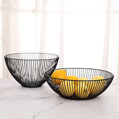 Sooyee Metal Wire Fruit Basket,Large Round Storage Baskets for Bread,Fruit,Snacks,Candy,Households Items.Fashion Fruit Bowl Decorate Living Room, Kitchen, Countertop (Black)