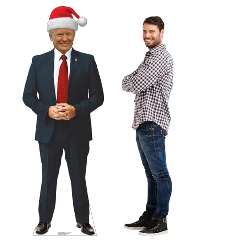 Image of Cardboard People President Donald Trump in Santa Hat Life Size Cardboard Cutout Standup