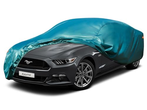 Image of Kayme Lightweight Car Cover Waterproof All Weather with Lock, Outdoor Full Cover Snowproof Protection, Universal Fit for Ford Mustang, Chevrolet Camaro /Beretta, Cadillac ELR Etc(186-193 inch, Green)