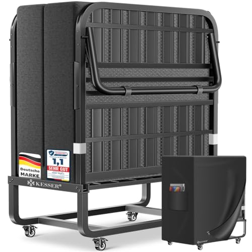 KESSER® Klappbett 200x90cm Gästebett inkl. Matratze aus Memory-Schaum & Rollen | faltbares Reisebett mit Metallrahmen für Erwachsene belastbar bis 250kg | Metallbett mit Schaumstoffmatratze & Cover