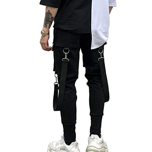 Pdtxcls Men's Joggers Sweatpants Hip Hop Zipper Pockets Elastic Waist Harem Pants Motor Biker Punk High Street Casual Trousers (Xx-Large, Black) #TOP3