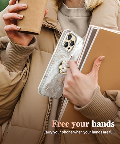 Image of GVIEWIN Marble Cell Phone Ring Holder, Metal Kickstand Grip 360 Rotation Compatible with iPhone 17 /16 /15 /14 /Pro Max /Air /Plus Series & Galaxy S25 /S24 Ultra and Other Phones (Pearlescent /Gold)
