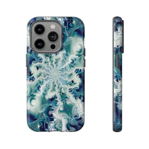 Coque iPhone 14 Pro tourbillon fractal bleu vert pour sublimer votre style au quotidien