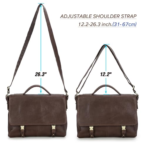 Image of Top Grain Litchi Leather 16.2 inch Laptop Briefcase Crossbody Handbag, Vintage Handmade & Adjustable Strap, Fits to MacBook Pro 16.2 inch M1 Max 15 inch Touch Bar 16 inch Pro & A4 /A5 Paper, Coffee 16.2 Inch