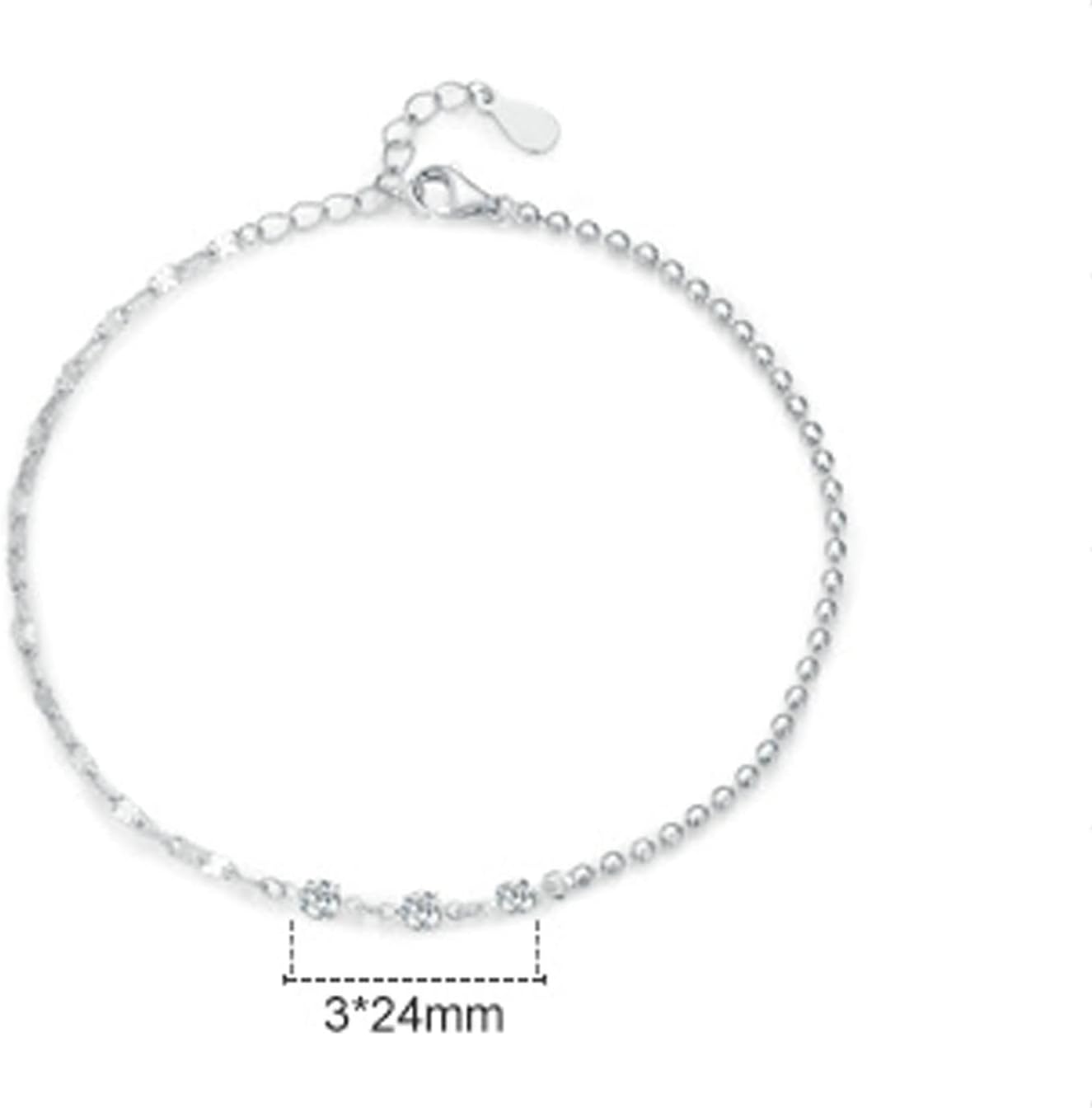 Bracelets 9K / 14K / 18K White Gold for Women, Butterfly and Beads with Moissanite, 6.3" + 1.97" Extender, Silver Bracelet Adjustable Chain for Women image 5