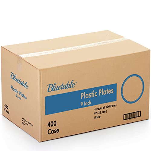 Plastic Plates Bulk 9 Inch 400 Case – White Disposable Plates Dinner Plate Every Day Microwaveable Plates - Platos Desechables Party Dessert Plates - Plates for everyday and Parties [400 Pack / Case]