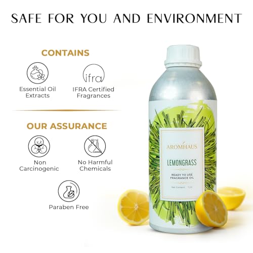Image of Lemongrass Fragrance Oil 1L | Ready-to-Use Aroma Oil for Diffusers, Vaporizers & Oil Warmers | Luxurious Long-Lasting Home & Spa Fragrance | IFRA Certified | Infused with Essential Oils