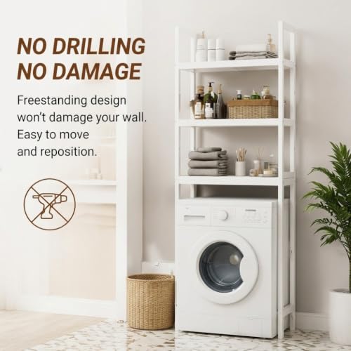 3-Tier-wood-over-the-Toilet-Storage-Cabinet-Simple-Bathroom-Storage-rack-Space-saving-freestanding-wood-shelf-fits-above-standard-toilets-open-3-tier-storage-holds-towels-toiletries-White