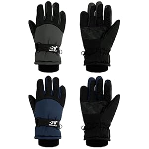 SATINIOR 2 Pairs Waterproof Kids Winter Snow Gloves Ski Gloves for Boy Girl Outdoor Warm Thickening Snowboard Gloves for Cold Weather (Black, Dark Blue, 8-12 Years)