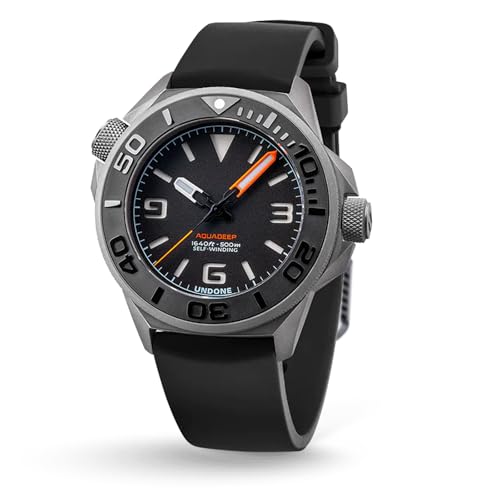 UNDONE Aquadeep Automatic Dive Watch for Men 43mm 500M Water Resistance Wristwatch Diver for Men with Rubber Strap (Black Dial | Black Rubber Strap)