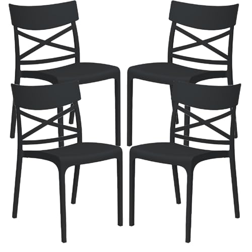 GARDENIA Sedie Croix, Polipropilene, Nero, 4